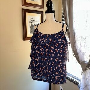 Torrid Navy Floral Ruffle Blouse